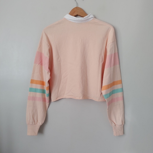 AE Studio American Eagle Crop Polo Long Sleeve Shirt Striped Size Small - Picture 4 of 14